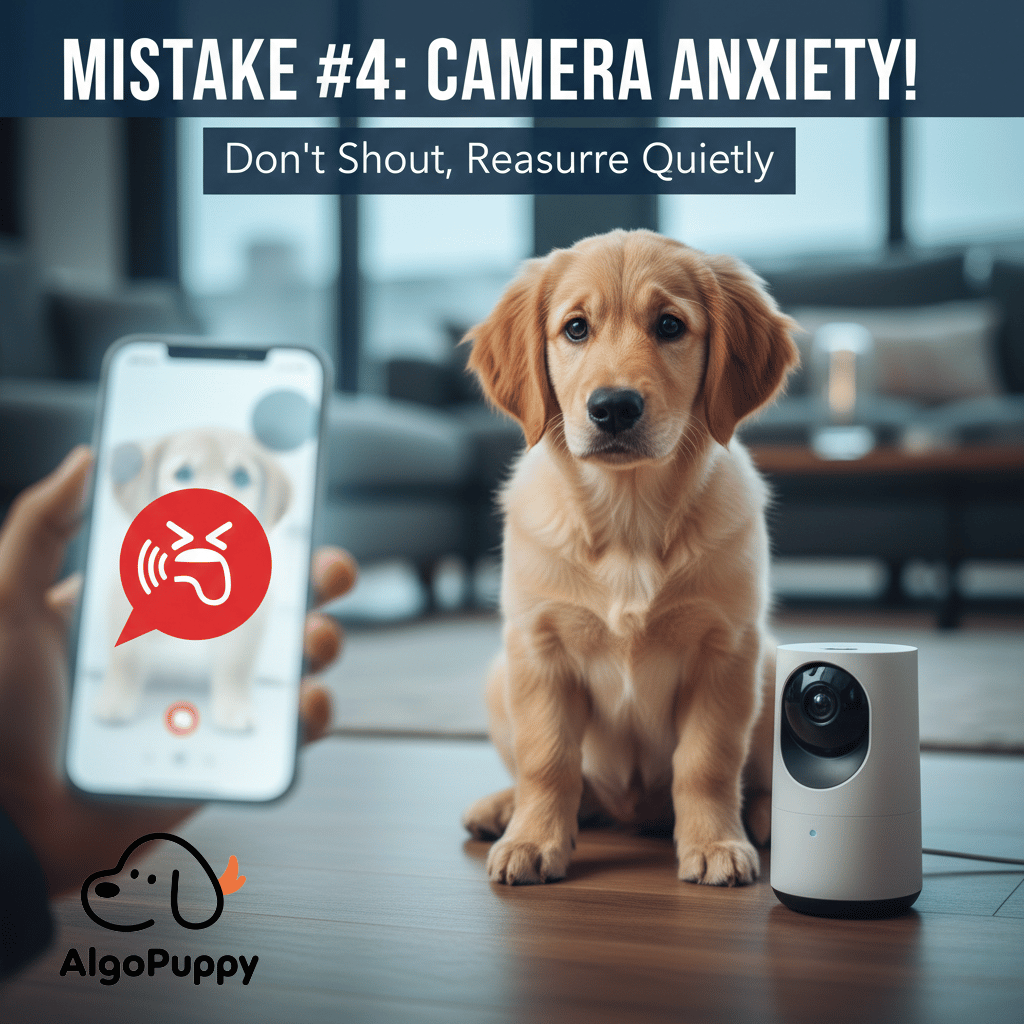 Camera anxiety in puppies caused by two-way audio pet monitor mistakes