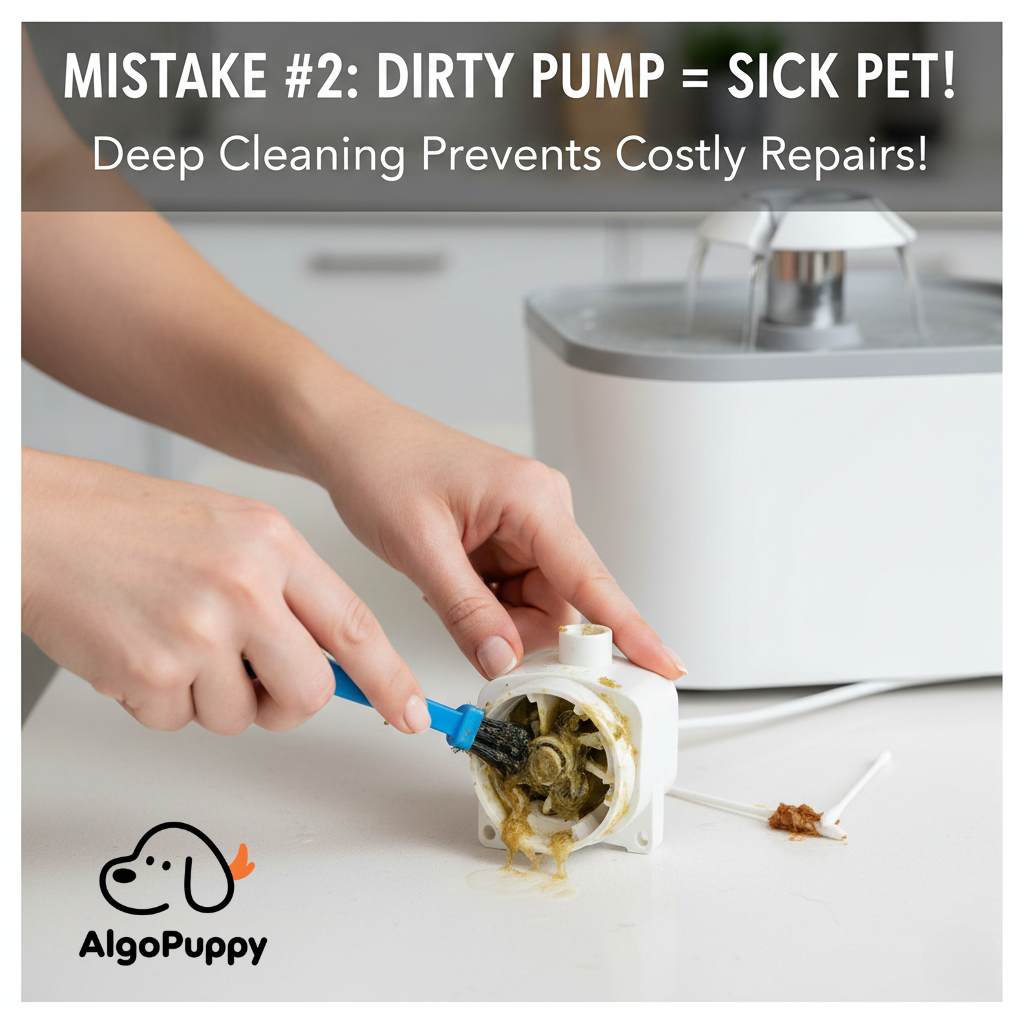 Deep cleaning a dirty pet water fountain pump to prevent slime and bacteria