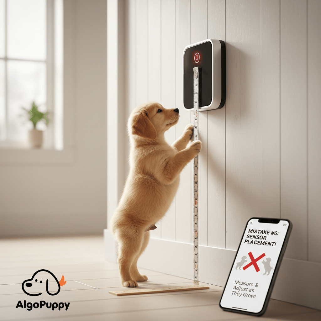 Incorrect sensor placement height for a smart pet door as a puppy grows