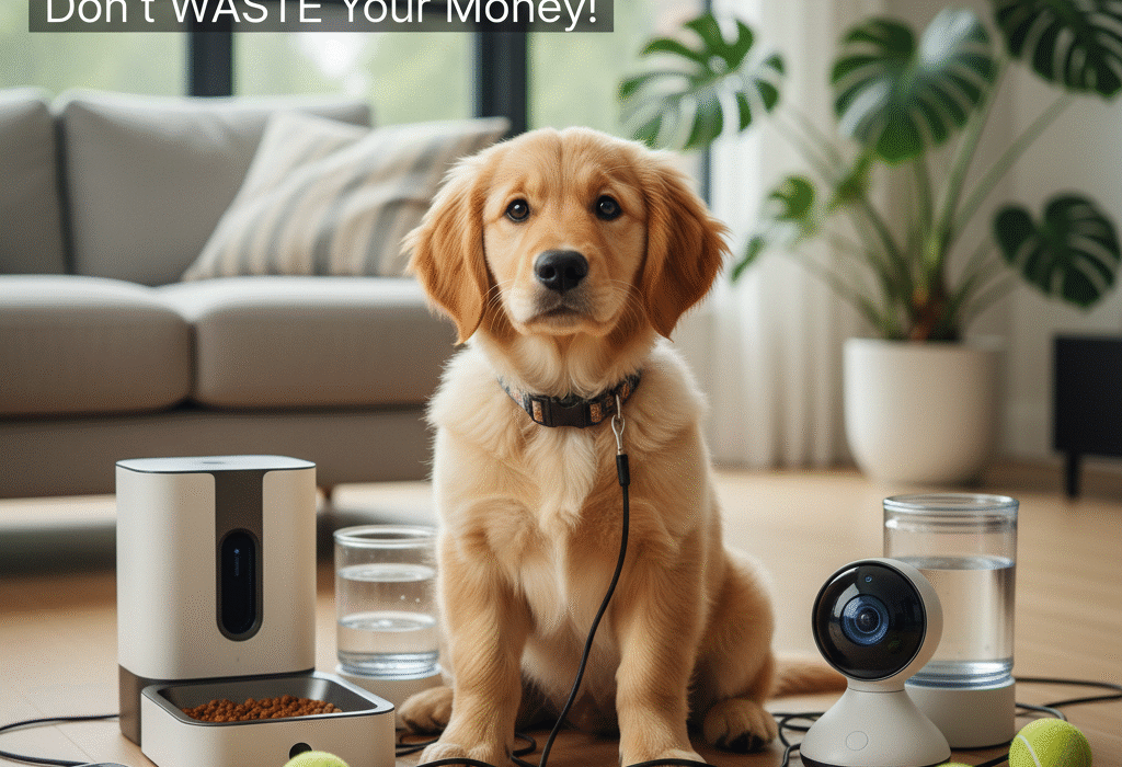 Pet tech mistakes for new puppy owners with smart feeder and fountain