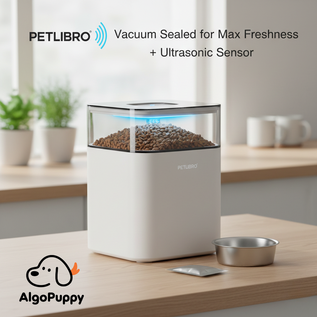 PETLIBRO Space Freshness Test PETLIBRO Space automatic feeder featuring vacuum sealed freshness and ultrasonic food level sensor