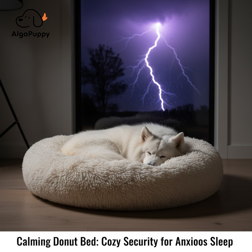 Fluffy grey calming donut dog bed for stress relief