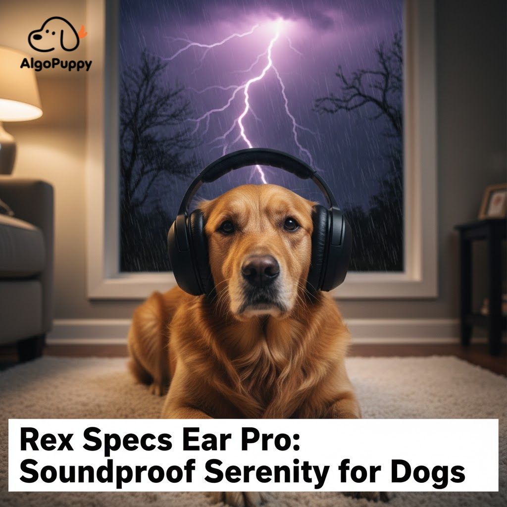 Dog wearing professional ear muffs for noise protection